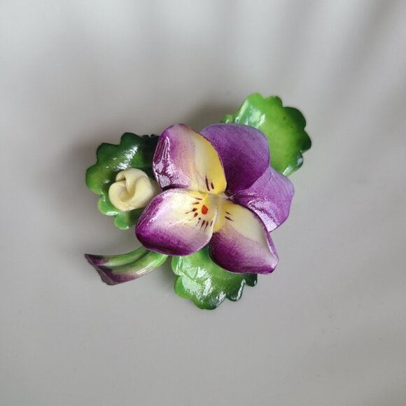 Vintage Signed Collectible Cara China Purple Flower Floral Brooch London - Picture 6 of 8